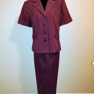 Sag Harbor, 2pc Pant Set, Size-12, Burgundy, Short-Sleeves, Pink Pin-Stripes